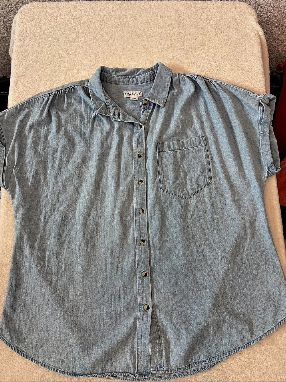 AVA & VIV Women's Cotton Button Down Shirt in Blue#187